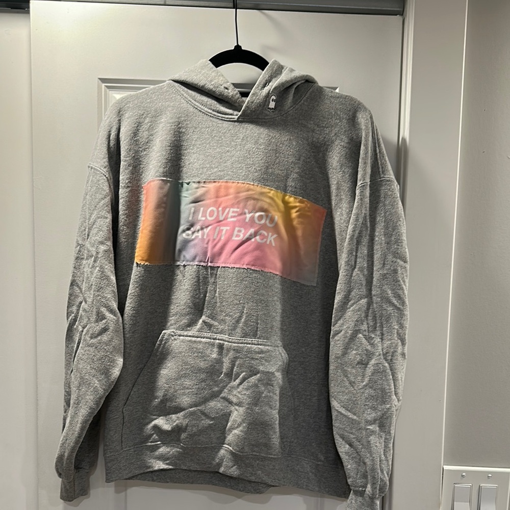 Gray and Pink Graphic Hoodie Sweatshirt